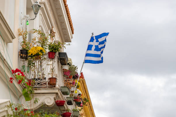 istock Athens Balcony and Greek Flag 1461134124