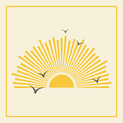 istock Sunrise and flying birds aesthetic square illustration poster. Bohemian style wall decor. 1461134531