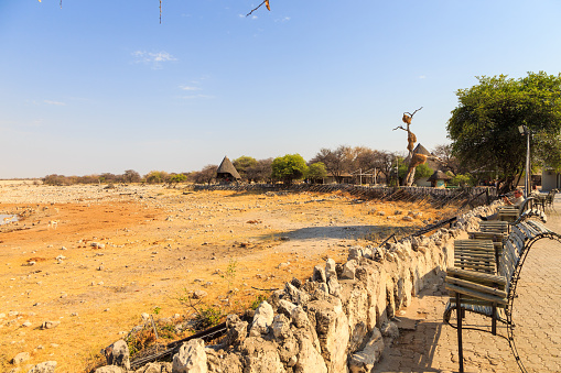 Etosha National Park 06 October 2018: The viewpoint at the Okaukuejo Camping Area. African Wildlife Observation.