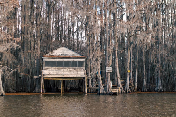 The ruins of the historic Dick and Charlie's Tearoom on Caddo Lake in Texas