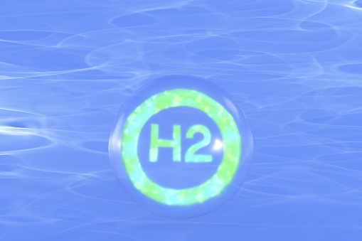 Abstract H2, Hydrogen Icon in Water Sphere