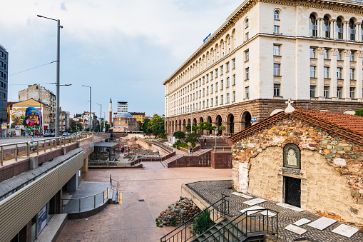 Sofia, Bulgaria - July 2022: Sofia city center with Roman ruin at Serdika metro station, Bulgaria
