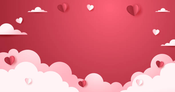 ilustrações de stock, clip art, desenhos animados e ícones de valentines day background with product display and heart shaped balloons. paper cut style. - valentines day