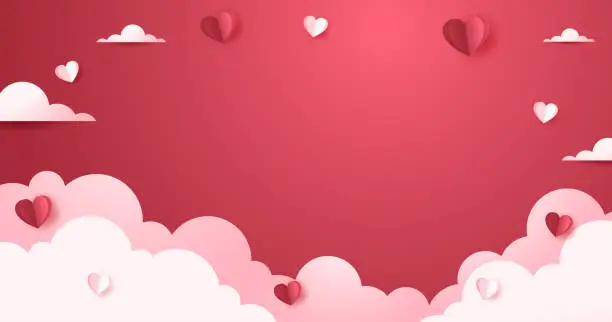 Vector illustration of Valentines day background with product display and Heart Shaped Balloons. Paper cut style.