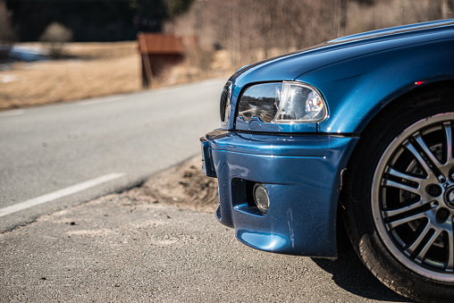 Lindesnes, Norway - March 31 2013: Front of a BMW E46 M3 car.