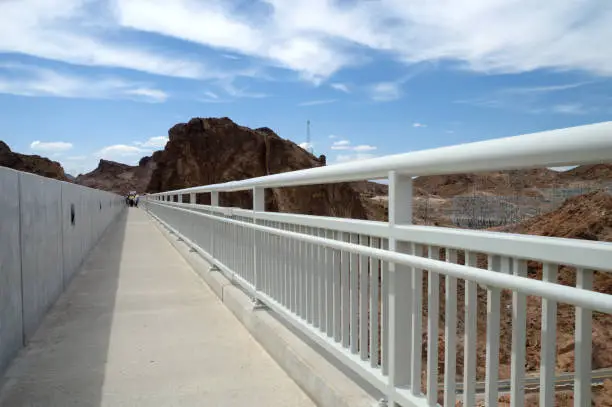 Photo of Railings and viewing gallery over the massive Hoover Dam, Arizona/Nevada.