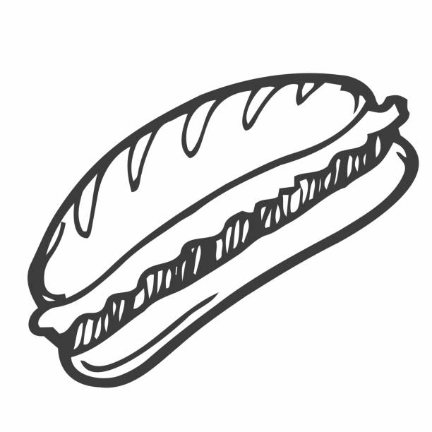 handgezeichnete sandwich-vektorillustration. fastfood-konzept - sandwich turkey bread toast stock-grafiken, -clipart, -cartoons und -symbole