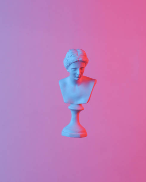 istock Venus bust floating in the air, isolated in blue-red neon gradient light. Levitating objects. Minimal concept 1461158220