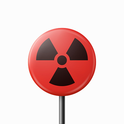 Vector Red Warning, Danger Nuclear Sign, Black Sign, Icon Isolated. Radioactive Warning Symbol. Circle, Round Dangerous Sign. Design Template. Front View.
