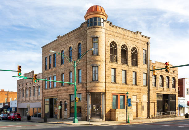Monroe, NC, USA-28 Jan 2023: Historic bank building in downtown at Hayne and Franklin Streets..