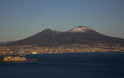 Naples gulf with snowy Vesuvius