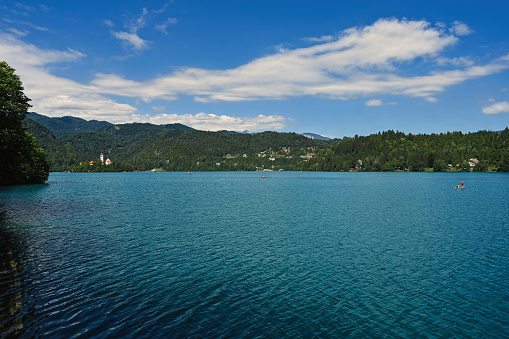 Lake Bled with St. Marys Church of Assumption on small island, Slovenia.