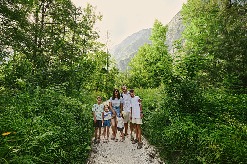 Family with four kids in Triglav National Park, Slovenia.