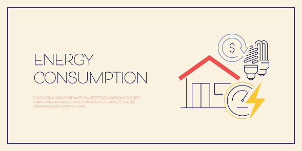 Energy Consumption Related Design with Line Icons. Electricity, Expense, Efficiency, Energy Bill.