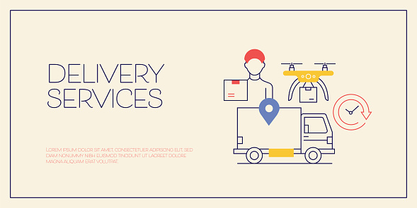 Delivery Services Related Design with Line Icons. Courier, Shipping, Urgency, Package.