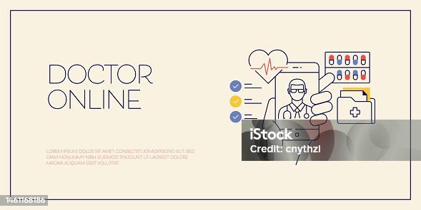 istock Doctor Online Related Design with Line Icons. Internet, Healthcare, Technology, Doctor, Advice, Patient. 1461168186