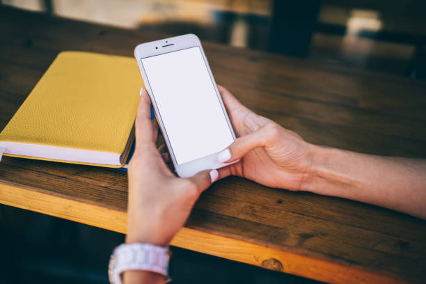 istock Cropped image of female blogger using smartphone device with copy space area for internet advertising for online web messaging, selective focus on modern phablet technology with mock up screen 1461174661