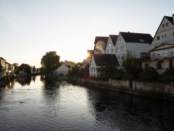 Sunset panorama of charming historic old town village city of Riedlingen at Danube river in Baden-Wuerttemberg Germany Sunset panorama of charming historic old town village city of Riedlingen at Danube river in Baden-Wuerttemberg Germany Europe riedlingen stock pictures, royalty-free photos & images
