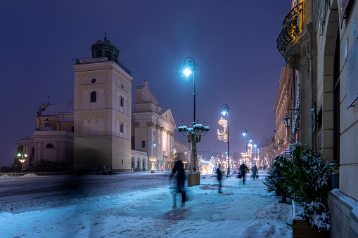 View of the Streets of Warsaw After Winter Snow during the Holiday Sessons