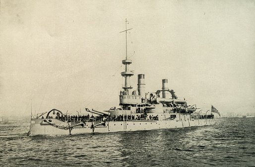 Antique historical photographs from the US Navy and Army, Battleship Oregon from the 1890's.