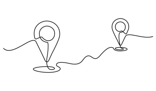 continuous line drawing of google map view and location mark pin - google 幅插畫檔、美工圖案、卡通及圖標