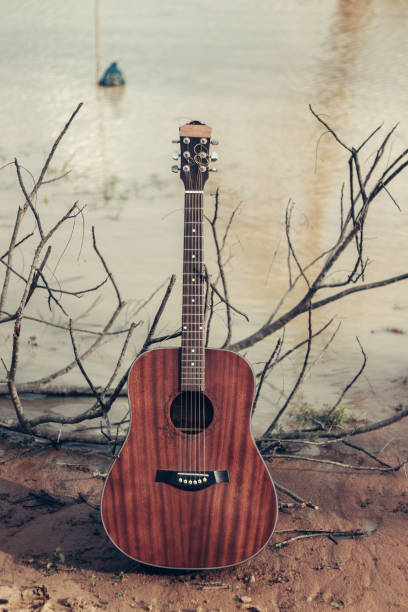 old dark brown acoustic guitar