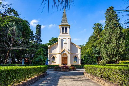 Parque Vicentina Aranha, in Sao Jose dos Campos, Brazil. Chapel and Old Sanatorium.