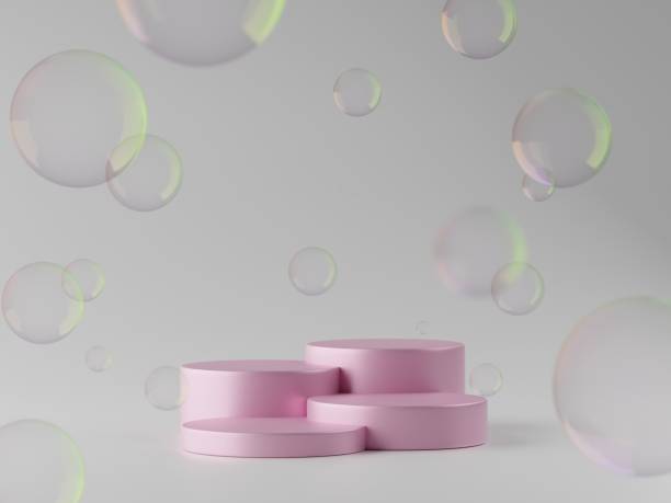 istock Abstract geometric composition for product display with levitating bubble, podium and abstract background. 1461194249