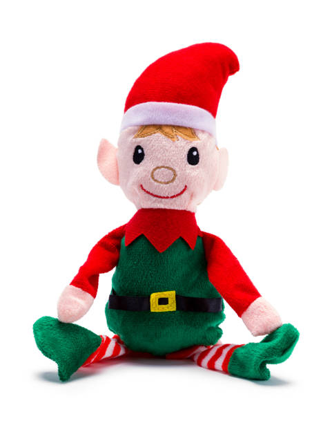 Toy Elf Stuffed Toy Elf Cut Out on White. elf sitting stock pictures, royalty-free photos & images
