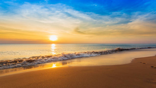 istock Beautiful sunset on the beach and sea landscape 1461205474