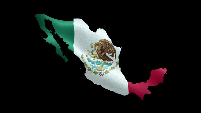 4K waving national flag of Mexico on the map. With alpha channel seamless Mexican Irish flag on territory. Outline geographic country border of Mexico stock video.