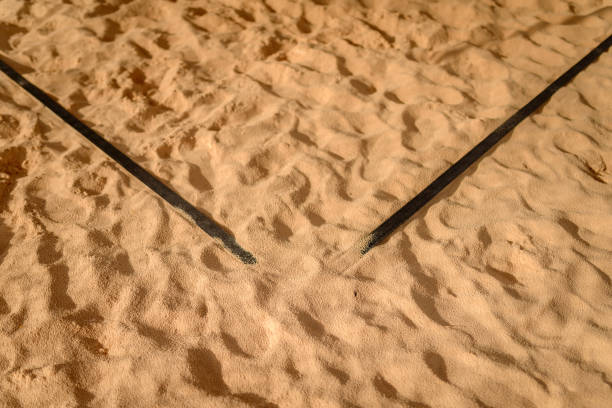 Detail of markings on a beach volleyball court stock photo