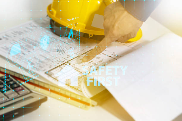 istock Building construction puts safety first.,Safety comes first as a priority in warning of accidents.,Beware of dangers in various fields: fire, chemicals,heat 1461210956