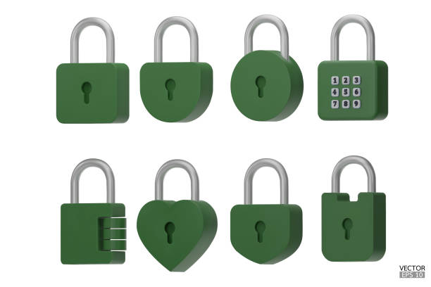 istock Set of 3D green Padlock icons isolated on white background. Minimal lock icon. 3d vector illustration. 1461211202