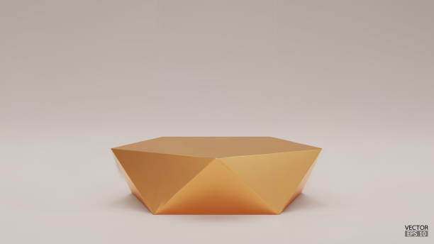 istock 3D vector geometric podium. Gold hexagon cube, Square podium in gray background. Concept scene stage showcase, product, promotion sale, banner, presentation, cosmetic. 3D vector illustration. 1461211340