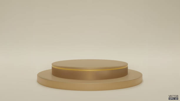 istock Shiny Beige color round pedestal  on studio  backdrops. Ivory  Blank display or clean room for showing product. Minimalist mockup for podium display or showcase. 3D vector illustration. 1461212327