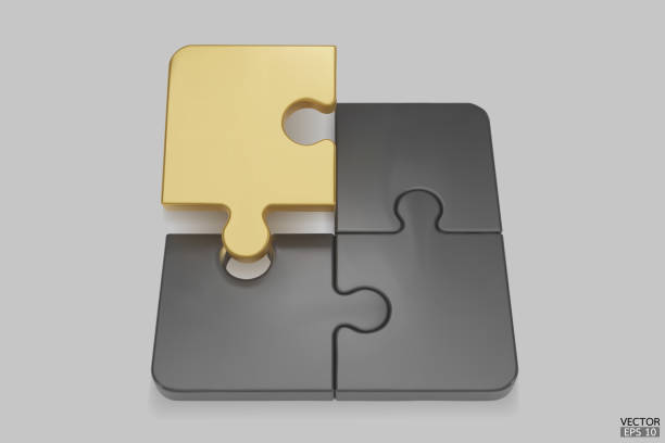 istock Black and gold Puzzle pieces icon isolated on white background. Colorful jigsaw puzzle cube, strategy jigsaw business, and education. Puzzle, jigsaw, incomplete data concept. 3d vector illustration. 1461214222