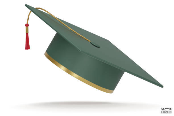 istock 3D realistic green Graduation university or college cap isolated on white background. Graduate college, high school, Academic. Green Hat for degree ceremony. 3D vector illustration. 1461214922