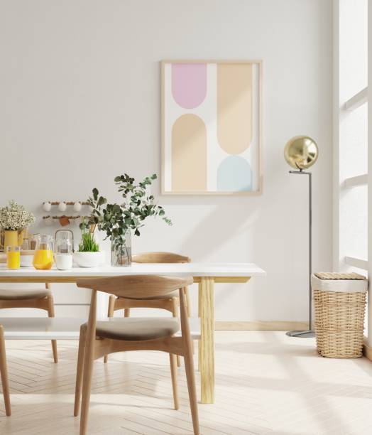 istock Mockup frame in the dining room interior design with beige empty wall. 1461218208