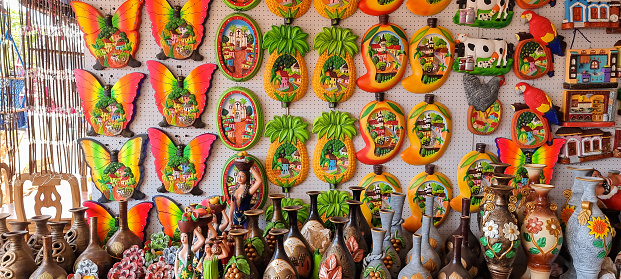 Panama, David town, colorful wooden objects on display, at the annual fair. Shoot on March 17, 2022