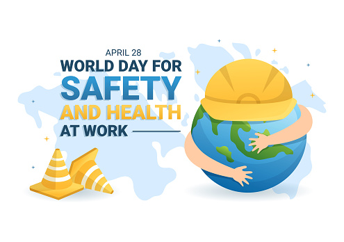 World Day Of Safety and Health at Work on April 28 Illustration with Mechanic Tool in Flat Cartoon Hand Drawn for Web Banner or Landing Page Template