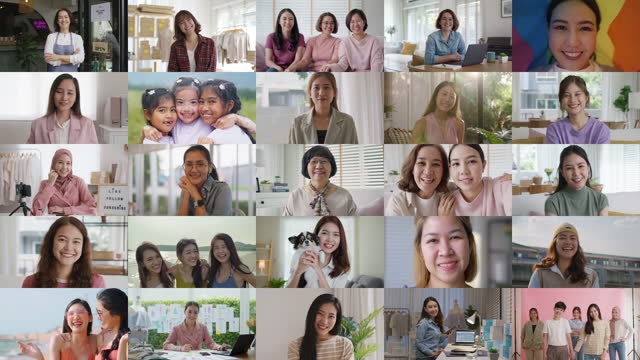 Collage diverse group of asia female. Multiple screen group of people.