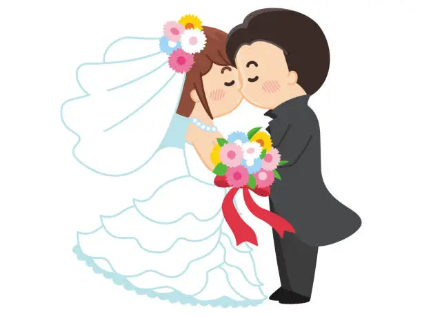 Vector illustration of Kiss a vow at a wedding