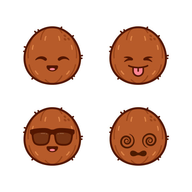 Set of Cute Coconut Stickers vector art illustration