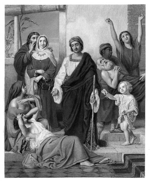 ilustrações de stock, clip art, desenhos animados e ícones de prophet job engraving 1863 - jó