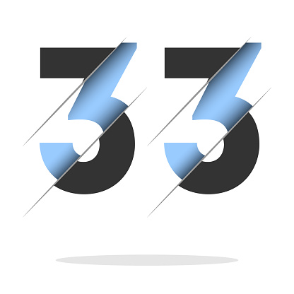 33 number, 3d cut design. Icon for celebration design. Vector typography. Creative black design. Vector texture.