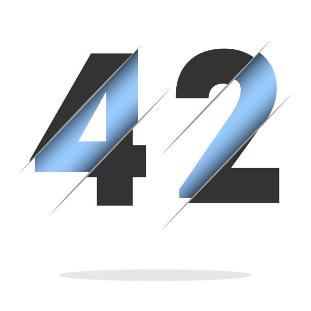2022-19 42 number, 3d cut design. Icon for celebration design. Vector typography. Creative black design. Vector texture. number 42 stock illustrations