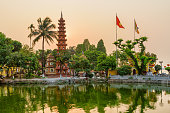 Fabulous sunset view of the Tran Quoc Pagoda, Hanoi, Vietnam
