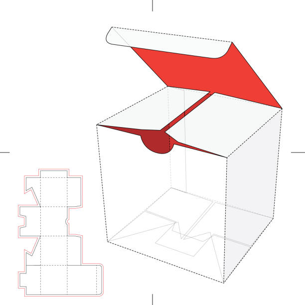 Cube Box with Blueprint This is a vector illustration of a cube box with blueprint drawing box dieline drawings stock illustrations