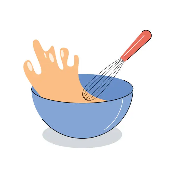 Vector illustration of whisk mixing dough isolated vector illustration